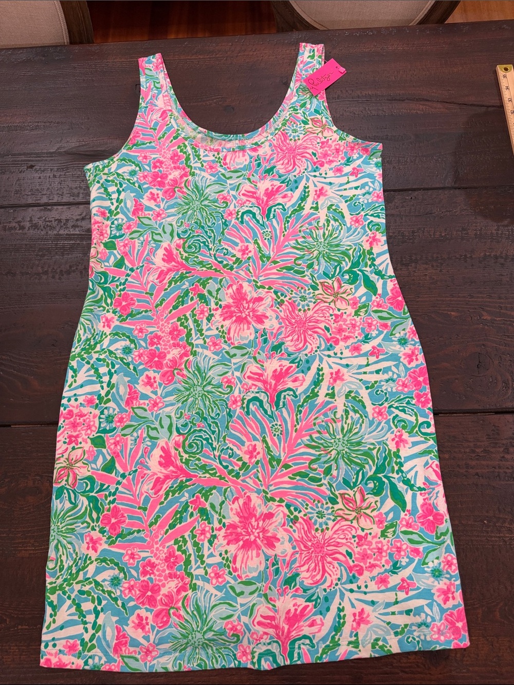 NWT Lilly Pulitzer Pima Cotton Floral Tank Dress Womens Large Pink Blue Green